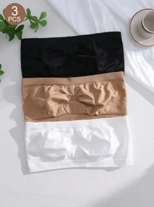 SHEIN 3件套休闲舒适简约无缝纯色无钢圈褶皱无衬里女士文胸套装 - 彩色 - 查看 7