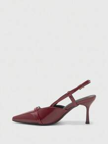 CUCCOO BIZCHIC Giày cao gót mũi nhọn màu đỏ tía dành cho nữ, giày lười hở lưng gợi cảm để đi làm, dự tiệc, tiệc tối - Màu Đỏ Sâu - Xem 9