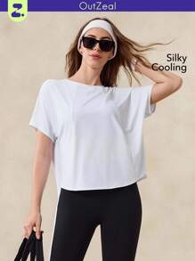 OutZeal 女式凉爽触感丝滑柔软超大户外T恤徒步日常休闲 - 白色 - 查看 1
