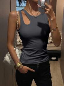 DAZY Áo thể thao mùa hè không tay cổ tròn, hở vai - màu đen - Xem 7