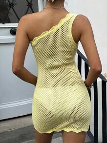 Sunnyshic Women's Sexy & Cute Retro Floral Hollow-Out Textured Sleeveless Cropped Sweater Dress. Skin Revealing