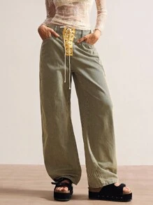 Bohemela Quần jeans nữ dệt sọc thường ngày phong cách BOHO Thu/Đông - Màu xanh lam - Xem 6