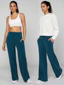 GLOWMODE Modal Silk Touch Wide Leg High Waist Lounge Pants With Side Pockets Daily Casual Fall - Mistle Toned - View 6