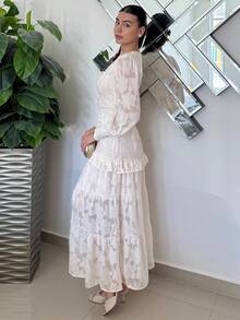 Andrea Bello V-Neck Puff Sleeve Cinched Waist Elegant Dress Maxi Women Outfit