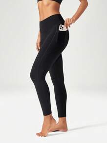 GLOWMODE Leggings esenciales de tiro bajo de 24" FeatherFit™ - Negro - Ver 1