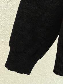 Linhara Suéter de cuello redondo de manga larga y talla grande de unicolor y casual de felpa para mujer - Negro - Ver 4