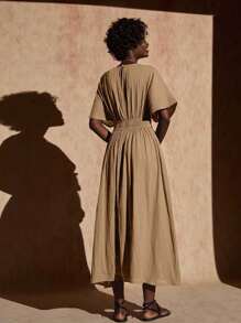 Bóhologie Green Printed Long Summer Of Shoulder Dress - Camel - View 2