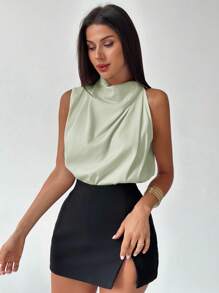 Firerie 女士优雅时尚新款通勤办公室日常度假音乐节不对称褶皱杏色衬衫，春夏 - 薄荷藍 - 查看 3