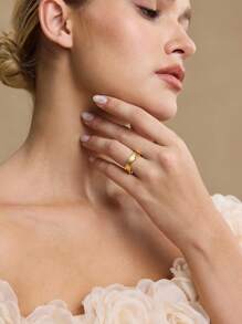 MOTF PREMIUM 18K镀金不对称开口戒指 - 金黃色 - 查看 7