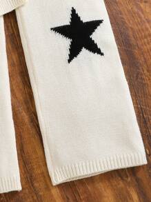 2 件套青少年女童毛衣套装，黑色星星提花针织套头衫搭配阔腿裤，舒适亲肤，春秋季时尚穿搭，适合居家穿着或送礼 - 杏色 - 查看 5