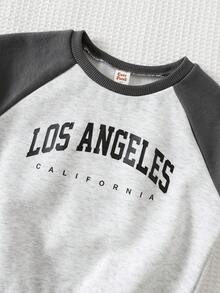 Cozy Pixies 2pcs/Set Young Boy Letter Pattern Knit Soft Round Neck Long Sleeve Pullover Top And Elastic Waist Pants Fall Winter