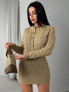 EURMUSE Completo da donna in 2 pezzi, cardigan e gonna marrone - Castano - Visualizzare 4