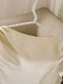 SHEIN Vestido minimalista casual de cor sólida e gola redonda com manga curta para meninas pré-adolescentes - Damasco - Ver 4