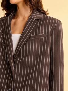 CAJUNI 女式休闲米色条纹衬衫夹克 - 咖啡棕 - 查看 5