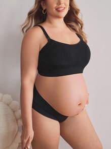 Moonlight&Mama Plus Size Women Comfortable Solid Color Adjustable Nursing Bra - Black - View 3