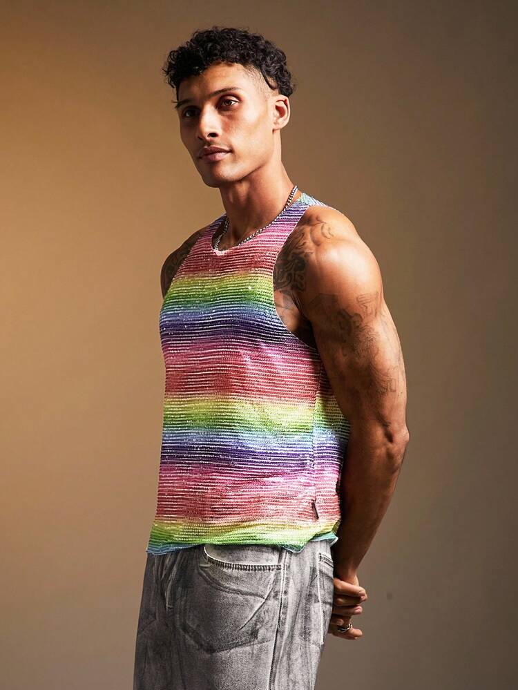 FeverCity 男士时尚彩色条纹背心，夏季 - 彩色 - 查看 3
