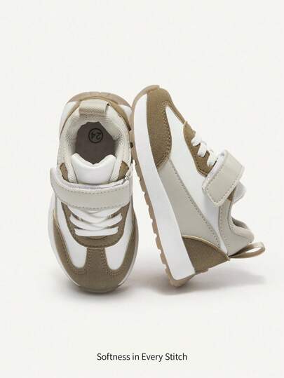 Cozy Pixies 1 Pair Unisex Baby Casual Shoes, Minimalist Design, PU And Suede Patchwork, Lightweight Non-Slip Rubber Sole, Retro Style, Suitable For Spring, Summer, Autumn And Winter