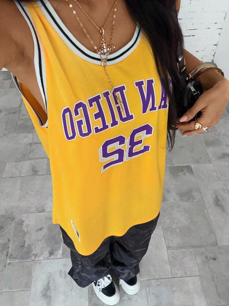StreetHx 女式街头风格美式运动休闲运动背心 - 黃色 - 查看 7