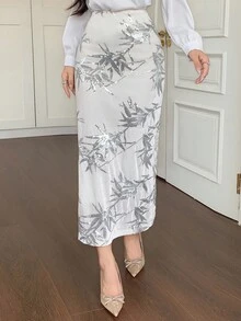 DAZY Women's Slim Fit Long Sequin Bamboo Leaf Pattern Skirt, Summer Fashion - White - View 3