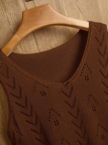 Franclia 女式纯色简约无袖针织上衣，日常穿着 - 棕色 - 查看 6