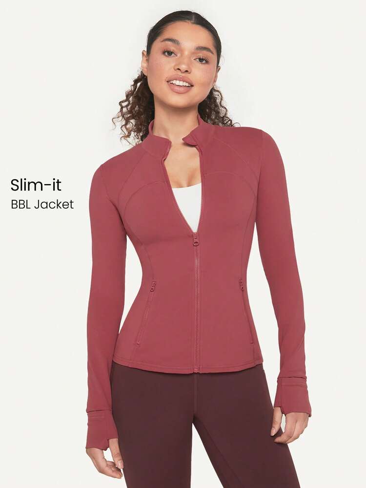 FeatherFit™ Slim-It Streamline Performance Secure Pockets Zip Up Long Sleeve Jacket Low Impact Yoga Pilates Daily Spring Summer