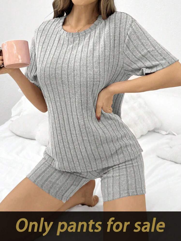 SHEIN 女式纯色罗纹修身休闲短裤 - 灰色 - 查看 5