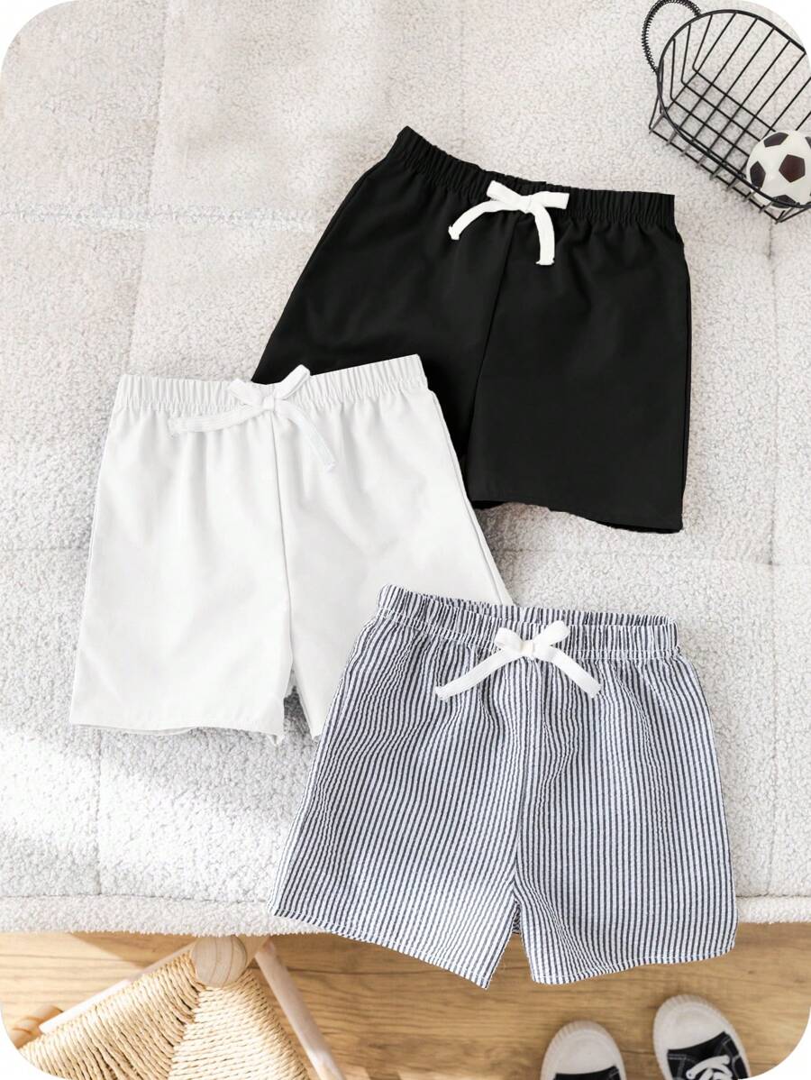 SHEIN 3件/套 小男孩 买二送一 三件套 小男孩 休闲运动 学院风 复古条纹纯色 性价比高 多件装 短裤 适合衣服 返校 男孩套装 适合生日派对、晚会、演出、婚礼、洗礼、开幕式 日常 适合日常穿着 适合上学 适合旅行 适合运动 适合春夏季节 - 彩色 - 查看 1