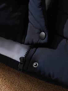 新款秋冬韩版青年男孩厚款字母刺绣立领休闲拉链夹克 - 藏蓝色 - 查看 6