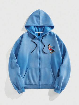 Astro Boy X ROMWE Men's Cartoon Figure Graphic Long Sleeve Zip Up Hoodie Sweatshirt , Fall Winter