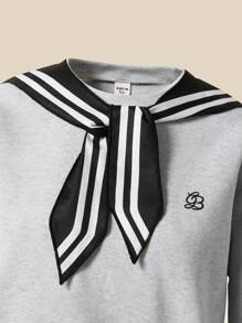 SHEIN Explorewe 2pcs Set Teen Girls Loose Fit Casual Solid Color Long Sleeve Sweatshirt With Striped Shawl, Black And White, Autumn, Graduation, Back-To-School Wear - Grey - View 7
