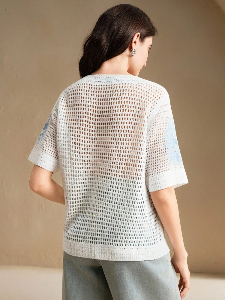 Fashionable Unique Hollow Out Short Sleeve Top