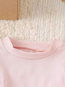 SHEIN Baby Girls' Pink Lace Patchwork Elegant Long Sleeve Dress - Pink - View 3