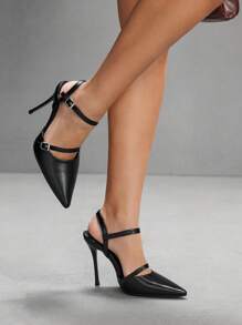 CUCCOO SZL 女士尖头可调节扣式时尚高跟穆勒鞋