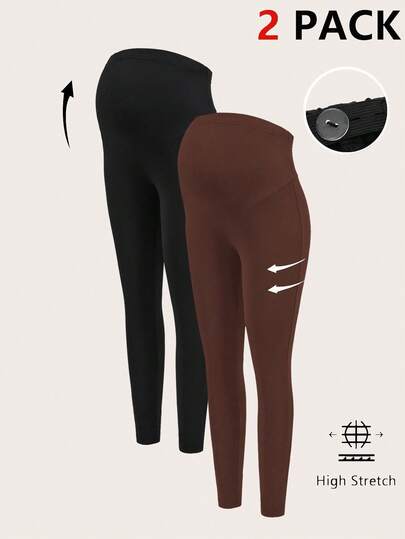 Modmama 2 piezas Leggings de maternidad elásticos de cintura alta y sólidos