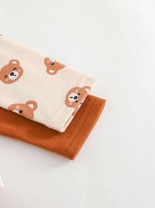 Cozy Pixies Conjunto de 2 peças de Macacão e Calça de Manga Longa com Gola Redonda em Tricô Macio com Estampa de Urso Cartoon para Bebê Recém-Nascido Menino/Menina