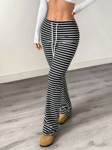 Pantalones casuales de mujer con cintura con cordón acanalado, para primavera/otoño - Multicolor - Ver 6