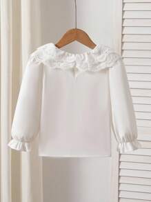 Sparklyn Blusa casual da principessa con colletto Peter Pan, doppio strato, con ricamo e bordo in pizzo, manica lunga, adatta per il ritorno a scuola, divisa scolastica, vacanze, feste, regali di compleanno, primavera e autunno