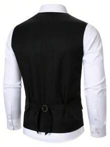 Manfinity Mode Acessório de decoração com corrente combinando da moda masculina, conjunto de terno casual masculino para uso diário, combinando com colete - Preto - Ver 4