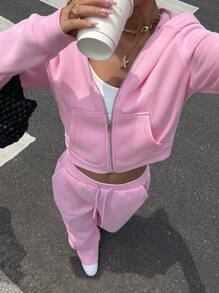 Muchica 女士粉色秋装，全新 2 件套开学服装，休闲百搭字母印花连帽衫和运动裤两件套哥特式服装