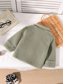 SHEIN Playful Pals 1件装男婴复古仿皮草夹克 | 幼儿加厚羊毛外套 | 婴幼儿秋冬时尚外套 | 男童纯色翻领单排扣夹克 | 男婴休闲纯色厚上衣