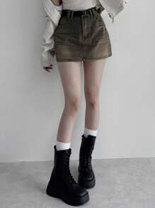 DAZY 复古美式牛仔高腰A字迷你裙，新款牛仔裙