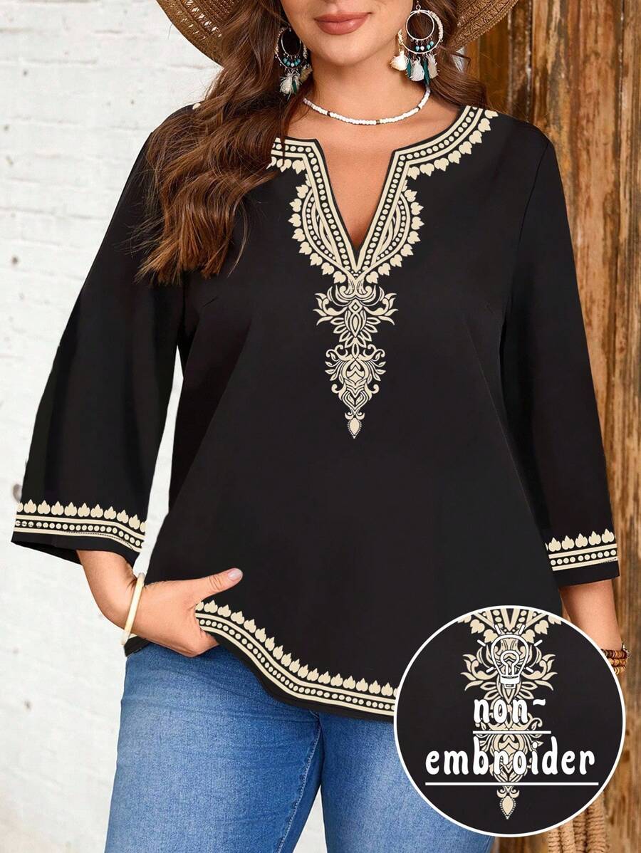 EMERY ROSE 黑色印花大码衬衫 - 彩色 - 查看 1