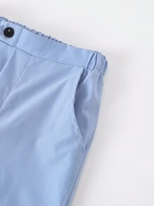 SHEIN 2pcs Tween Boys' Slim Fit Wedding/Formal Event Piano Performance Vest & Pants Suit Set, Spring/Summer, School, Campus, College Fall Winter - Blue - View 6