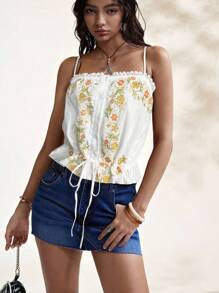 Easelle Camiseta de tirantes bordada blanca tejida para mujeres