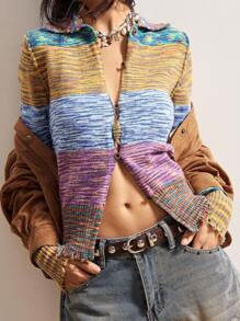 Bohemela Áo len dệt kim tay dài chắp vá nhiều màu sắc dành cho nữ Áo len dệt kim nhiều màu sắc dành cho nữ Áo len dệt kim kẻ sọc dành cho mùa thu/đông - Nhiều màu - Xem 3
