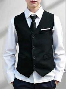 SHEIN 1pc Tween Boy Gentleman Formal Vest, Elegant Luxury Suit Jacket For Birthday, Party, Wedding, Graduation