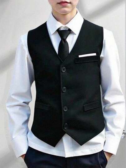 SHEIN 1pc Tween Boy Gentleman Formal Vest, Elegant Luxury Suit Jacket For Birthday, Party, Wedding, Graduation