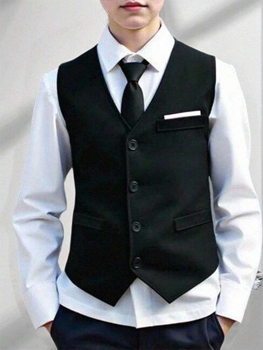 SHEIN 1pc Tween Boy Gentleman Formal Vest, Elegant Luxury Suit Jacket For Birthday, Party, Wedding, Graduation