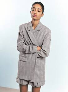 Maija 女士格子翻领长袖休闲办公夹克，节日 - 棕色 - 查看 5