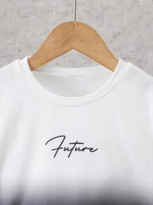 Young Boy Round Neck Regular Shoulder Short Sleeve Ombre T-Shirt And Shorts Set, Casual Summer Outfit - Black - View 4
